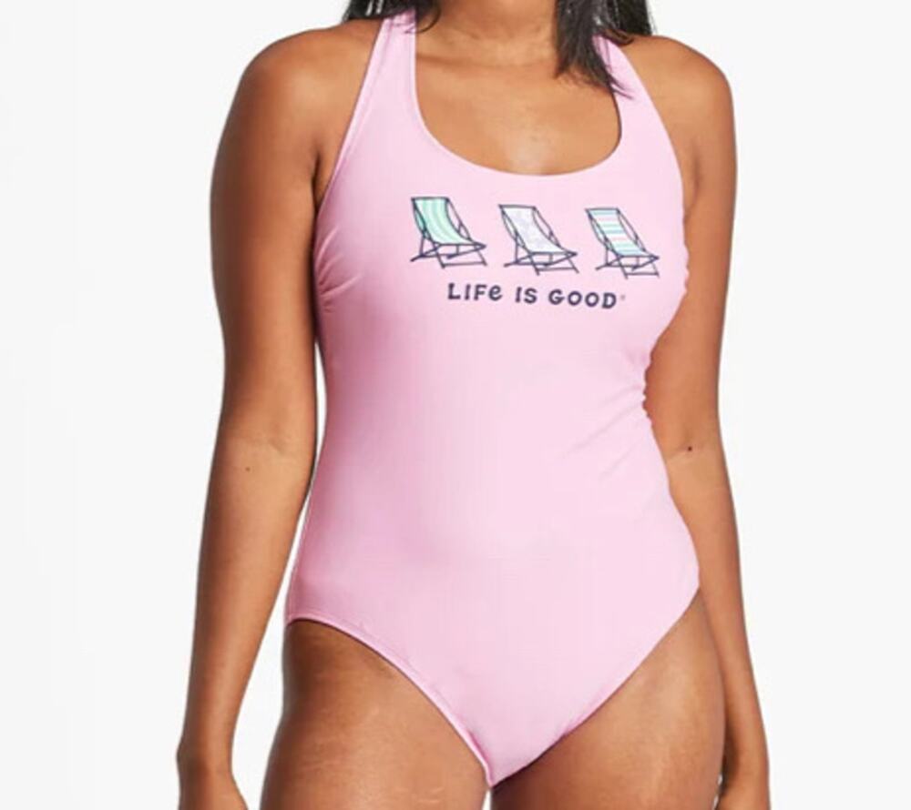 Life is Good X-Large Swimsuit One-Piece Chairs Tie-Back Scoop Neck UPF 50+ Pink - Picture 1 of 9